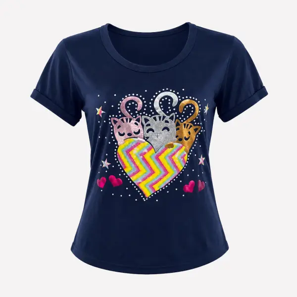 Blusa de Gatos con Corazón Glitter