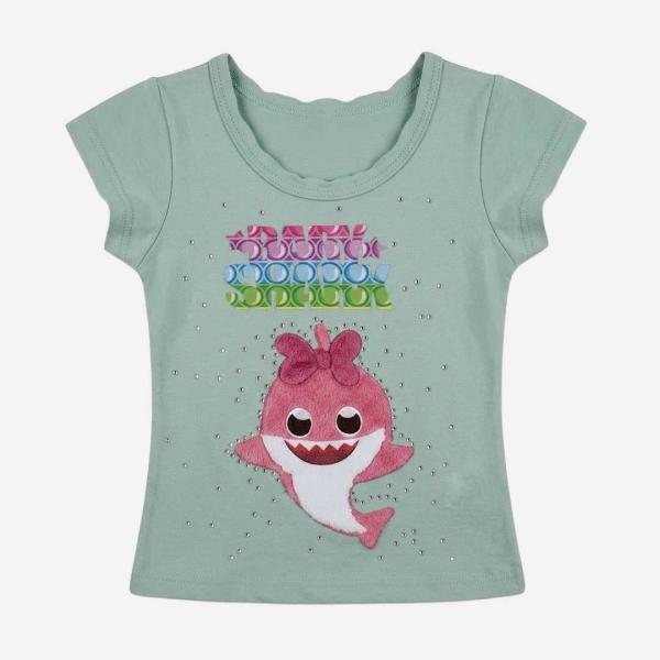 Blusa de Bebé aplicacion Tiburón Rosa y Brillos